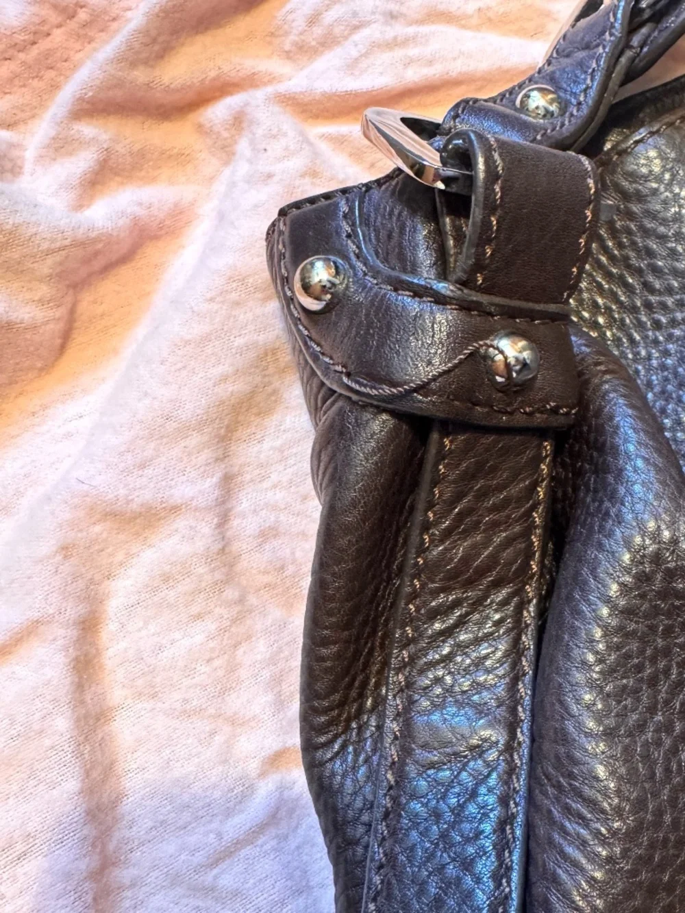 Vintage Y2K Juicy Couture Brown Pebble Leather Large Hobo Bag Silver Charms